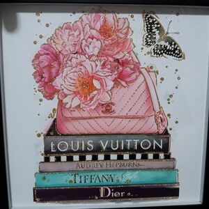 LV, Chanel, Audrey Hepburn, Tiffany & Dior stacked bookwith a Butterfly Wall Art